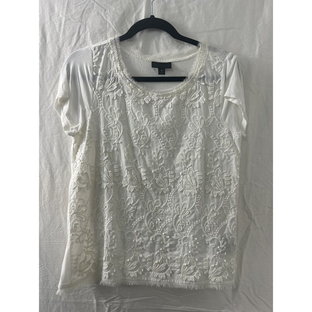 WORTHINGTON Short‎ Sleeve White Lace Top Womens Size Small Fairy Coquette Doll